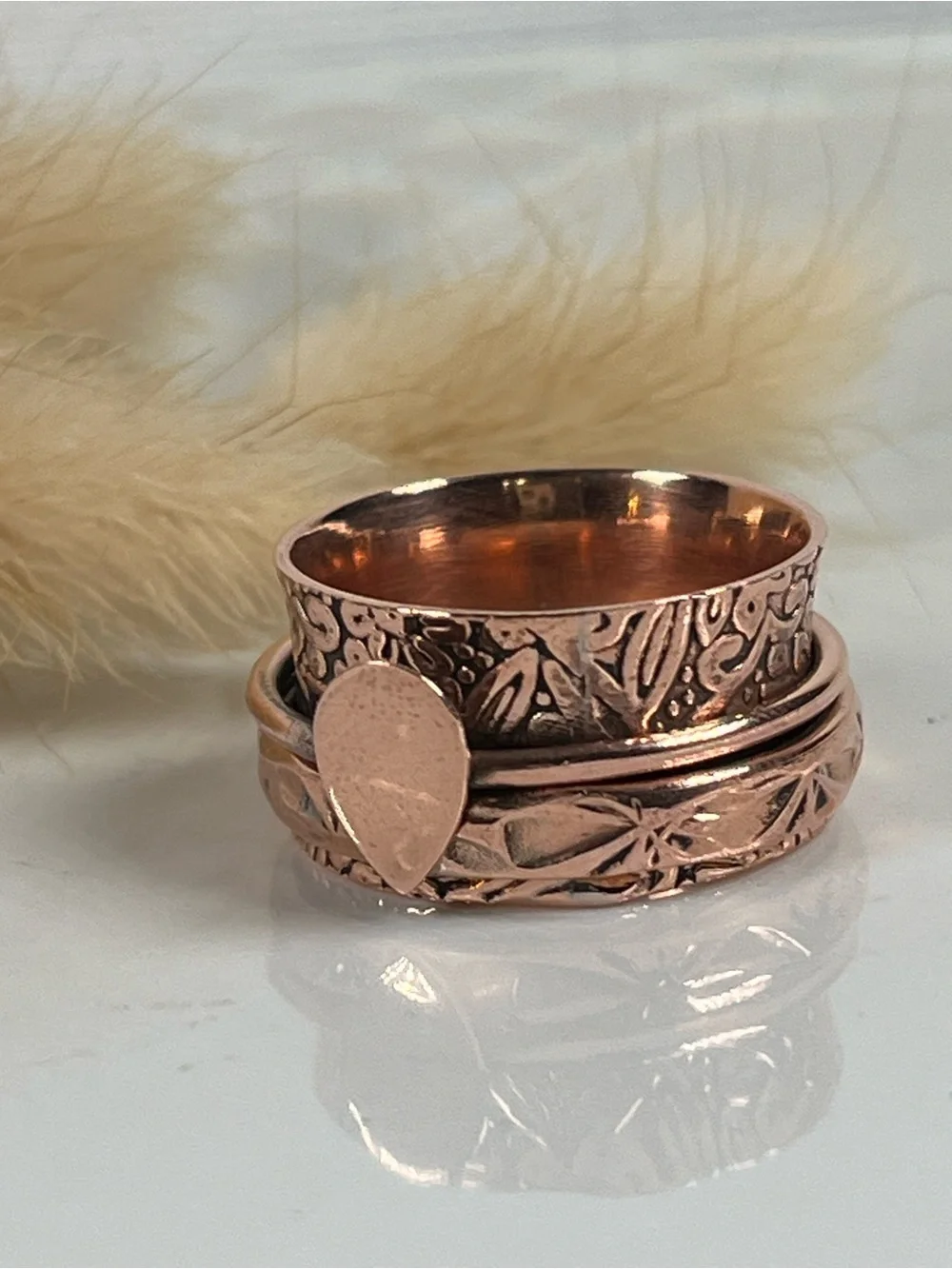 Solid Copper Spinner Meditation Band Ring Size 7.5